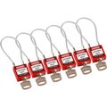 Brady Brady® 146128 Cable Safety Padlocks, Keyed Alike, 4-3/16"H Clearance, Steel Cable, Red, 6/Pack 146128